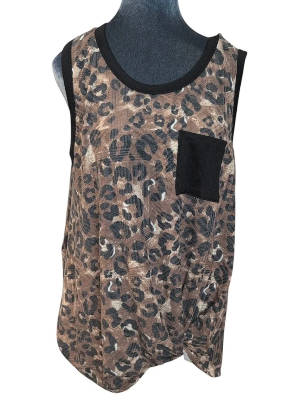 Perfect Peach Leopard Pocket Twist Tank Top Size XL